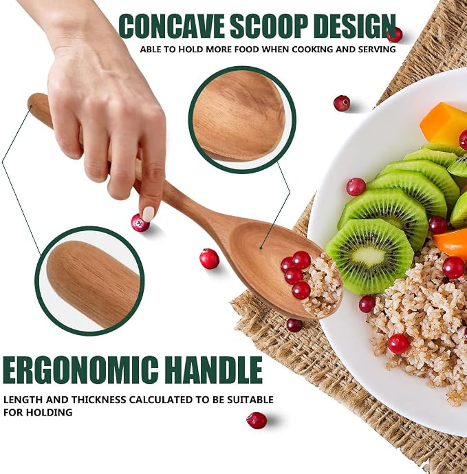Wooden Spoons for Cooking, Wood Spoon Set of 2, Kitchen Serving Ladle Scoop Utensil, Heat Resistant Nonstick Cookware Server Spoon,Stirring Food, Mixing Salad, Easy to use