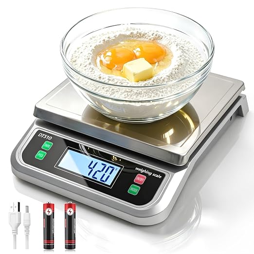 88lb Food Scale Stainless Steel with 6 Unit and Tare PCS Funtion | Commercial Kitchen Scale, with Full View LCD Display Large Kitchen Scale for Baking, Cooking, flour, fruits Silver