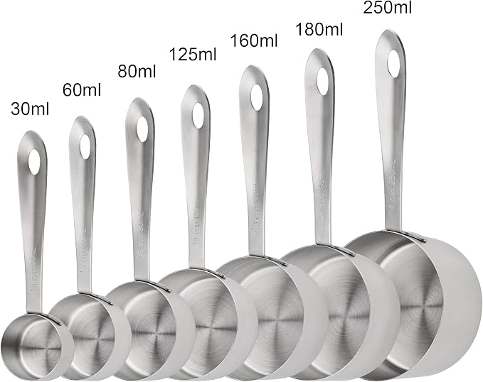 Measuring Cups and Spoons Set of 19, 7 Stainless Steel Stackable Measuring Cups, 9 Measuring Spoons, Metal Measuring Spoons and Cups for Dry or Wet Ingredients During Kitchen & Baking