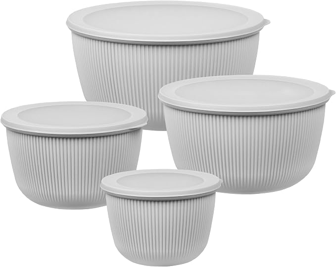 BoxedHome 4.97 Quarts Nesting Plastic Mixing Bowls, BPA-Free Plastic, Microwave and Dishwasher Safe, Set of 4, 4.97/3.38/2.22/1.27 quart, Gray