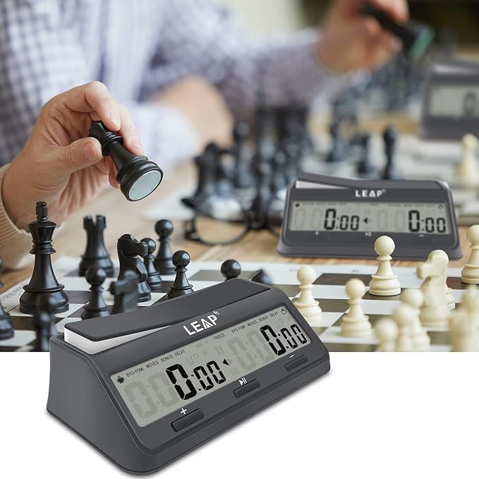 LEAP Chess Clock Digital Chess Timer Advanced for Board Game and Chess Timer with 9921 Updated Byo-yomi Bonus & Delay Count Down up Alarm Grey