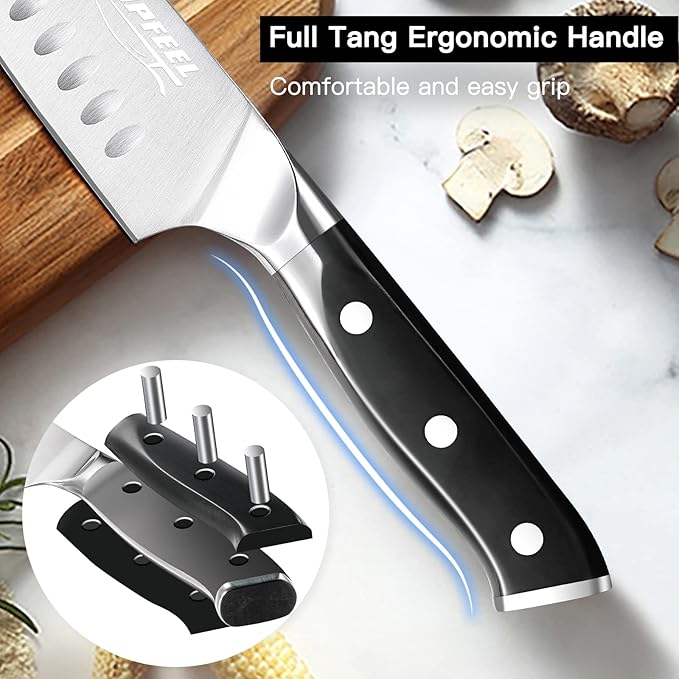 Topfeel Professional Chef Knife Set Sharp Knife, German High Carbon Stainless Steel Kitchen Knife Set 3 PCS-8" Chefs Knife &7" Santoku Knife&5" Utility Knife, Knives Set for Kitchen