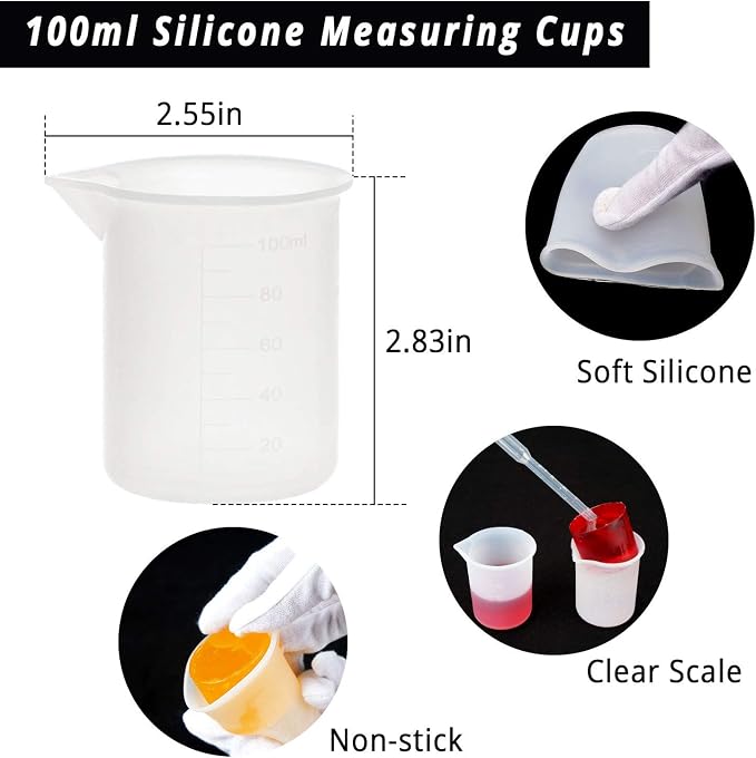 Gartful 100ml Silicone Measuring Cups for Resin Mixing, 6PCS Mixing Cups for Epoxy Resin, Jewelry Casting Molds, Acrylic Paint, Reusable Non-stick Pouring Tools