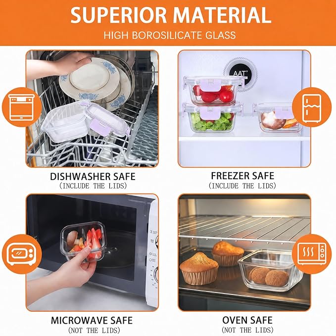3 Pack Bariatric Meal Prep Containers, 8oz Glass Snack Containers | Glass Bariatric Portion Control Containers with Two 4 oz Compartments, Reusable Lunch Box Bento Box with Lids,Purple