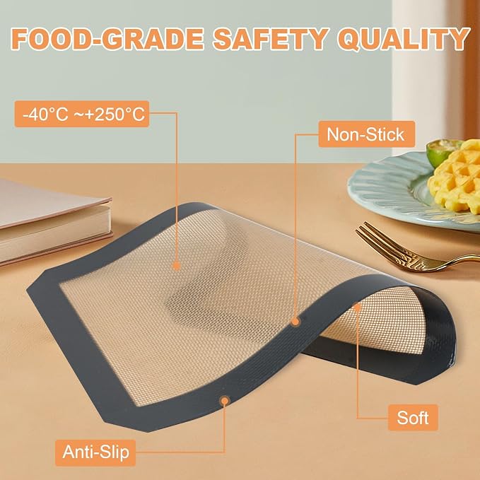 Silicone Baking Mat,Silicone Mat,2 Pack Reusable Non-Stick Baking Mat,Food Safe Silicone Mats for Baking, Oven Baking Sheet for Making Cookies, Macaroons, Bread,(11.8"L x 8.3"W)