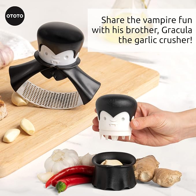 OTOTO Rockula Garlic Press Rocker - Garlic Masher, Garlic Rocker, Rocking Garlic Press Stainless Steel - Garlic Smasher Spooky Gifts - Easy to Clean