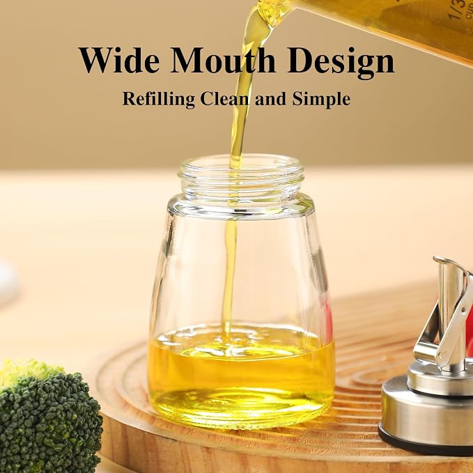Glass Oil Dispenser Bottle with Stainless Steel Spout, Automatic Opening Lid, for Cooking Oil, Vinegar, Sauces, Syrup, 6OZ