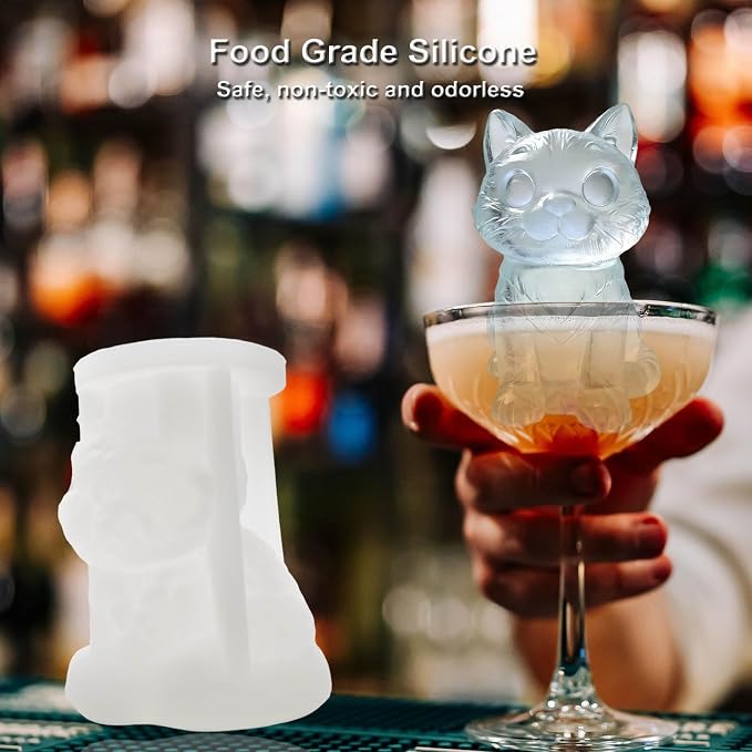 3D Cat Ice Cube Silicone Molds Tray for Whiskey, Cocktail, Drink, Bar; Rich Details. Fun Animal Mold for DIY Craft Taba Squishy Chocolate Soap Candle Resin Gift for Women Girls Boys; 2 Pack