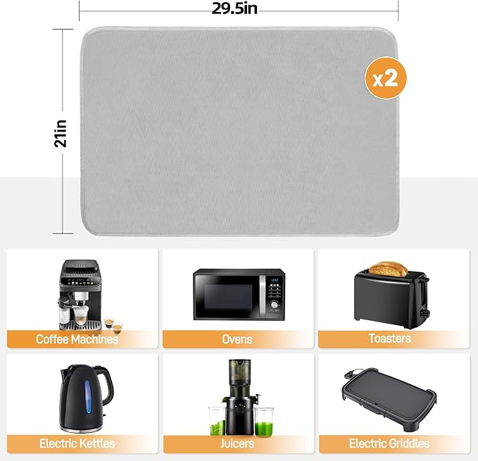 2 PCS Heat Resistant Mats for Countertop Air Fryer, 29.5x21in, Grey | 1022 ℉ Fireproof mat, air fryer accessories for ninja, cosori, waterproof hot pads for kitchen toaster, oven, coffee maker