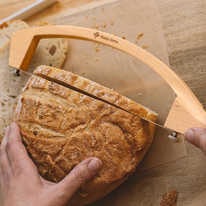 Bread Knife for Homemade Bread - 17-inch Wooden Sourdough Bread Knife - Unique Bow Design - Stainless Steel Serrated Blade - Perfect for Homemade Bread, Baguettes and More