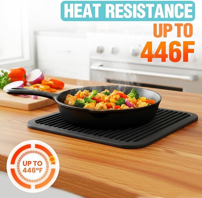 Silicone Trivets for Hot Pots and Pans - 4 Heat Resistant Pot Holders Silicone Trivet Mat Multipurpose Counter Pads (Dark Black)