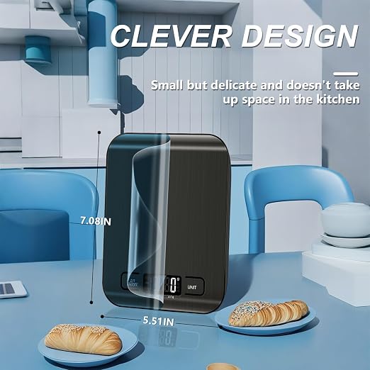 Food Scale, 11lb Kitchen Scale, 0.05oz/1g Weight Grams and Ounces, Black | 6 Conversion units,Automatic overload,Low battery warning modes,2*AAA Batteries,for Baking, Cooking,Dieting and Meal Prep