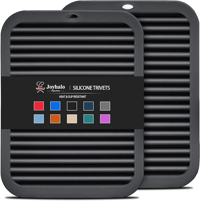 2 Pack Square Trivets for Hot Dishes | 9*12in Silicone Hot Pads for Kitchen,Hot Pots and Pans, Protect Table, Countertops, Heat Resistance to 480°F, Black