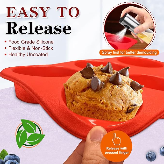 Walfos Silicone Muffin Pan - 6 Cup Non-Stick Silicone Cupcake Pan, Just Release! Food Grade and BPA Free Baking Cups, Perfect for Egg Muffin, Cupcake, Dishwasher Safe (2 Pack Muffin Pan)