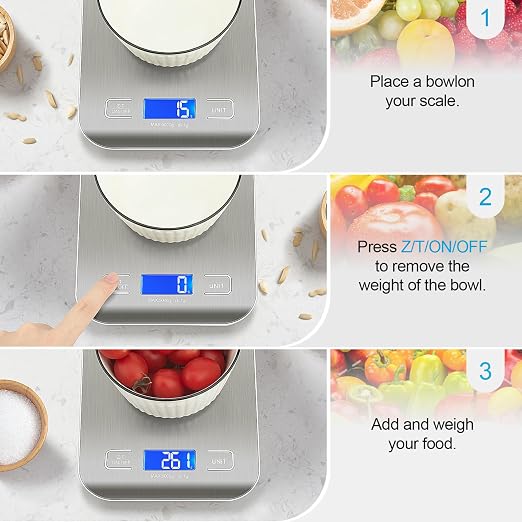 Food Scale, Kitchen Scale, Weight Scale Grams and Ounces | Weight Scale Grams and Ounces, For Weight Loss, Baking, Cooking, Keto and Meal Prep, LCD Display, 304 Stainless Steel