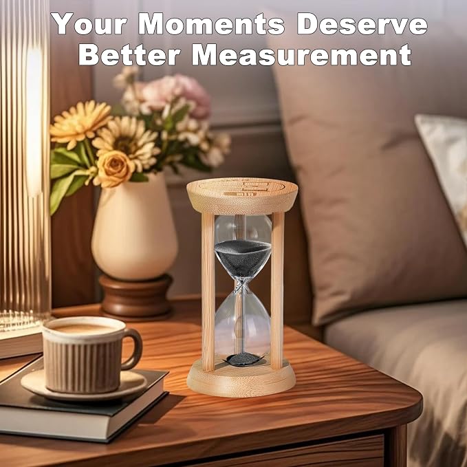 5 Minute Wooden Sand Timers, Bamboo Mini Black Sand Hourglass for Productivity, Meditation & Decor, 5 Min Small Reloj De Arena for Kitchen, Office, Yoga, Game, Classroom