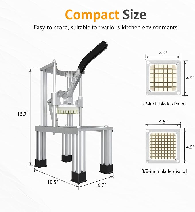 Sunvivi Commercial Slicing Machine, French Fry Cutter, Heavy Duty Potato Slicer with 2 Replaceable blades,1/2" and 3/8", Professional Fries Cutter for Potatoes, Carrots, Cucumber, Onion, Yam