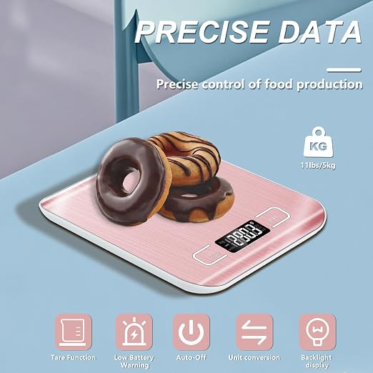 Food Scale, 11lb Kitchen Scale, 0.05oz/1g Weight Grams and Ounces, Pink | 6 Conversion units,Automatic overload,Low battery warning modes,2*AAA Batteries,for Baking, Cooking,Dieting and Meal Prep