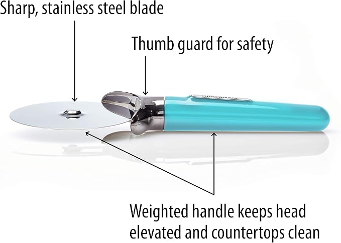 Farberware Pro Pizza Cutter Wheel with Aqua Sky Handle, Sharp Stainless Steel Blade, Finger Guard, Raised Tip-Up Head, Dishwasher Safe - Cuts Pizza, Pie Crust and Pastry