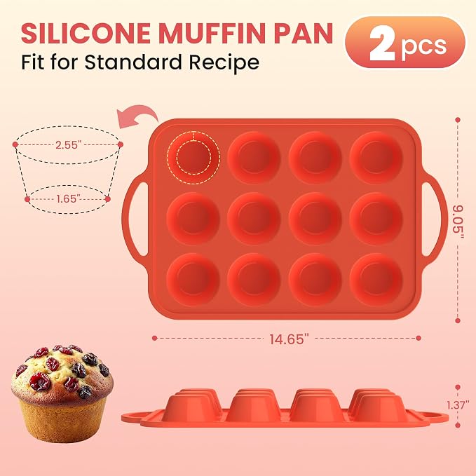 2Pack Silicone Muffin Pan for Baking - Cupcake Pans with Metal Frame
