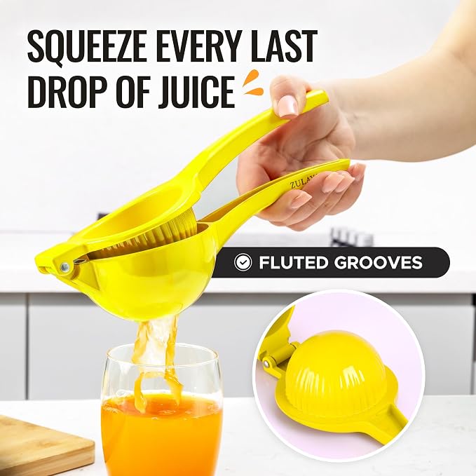 Zulay Kitchen Premium Quality Metal Orange Squeezer, Citrus Juicer, Manual Press for Extracting the Most Juice Possible - Orange Juicer (Yellow)