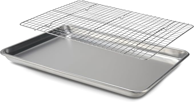 Baking Sheet Pan and Cooling Rack - Half Sheet, 18" x 13" Aluminum Cookie Sheets and Stainless Steel Wire Rack for Baking