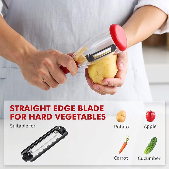 Vegetable Peeler with Container Kitchen Peeler, Slicer Shredders with 3 Interchangeable Blades Julienne Peeler for Veggies and Fruits