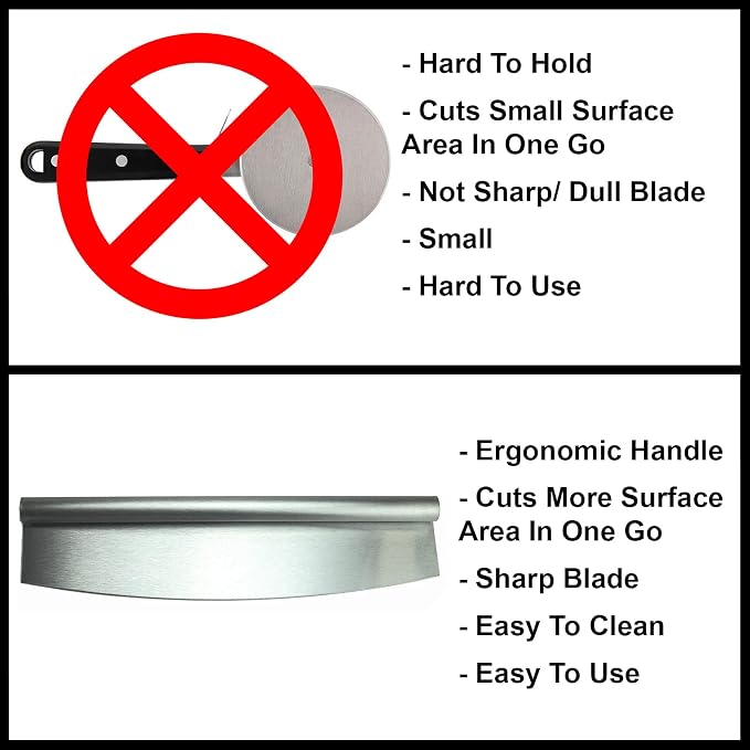 HUJI 14-Inch Stainless Steel Rocker Pizza Cutter 3 Pack, Large Pizza Slicer with Rolled Handle, Full-Width Rocking Blade for Clean Cuts, Dishwasher Safe Home Kitchen