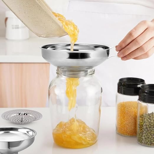 Canning Funnel with Strainer, Food Grade Funnel for Kitchen Use, Metal Large & Small Wide Mouth Funnels for Mason Jars, Stainless Steel & Dishwasher Safe