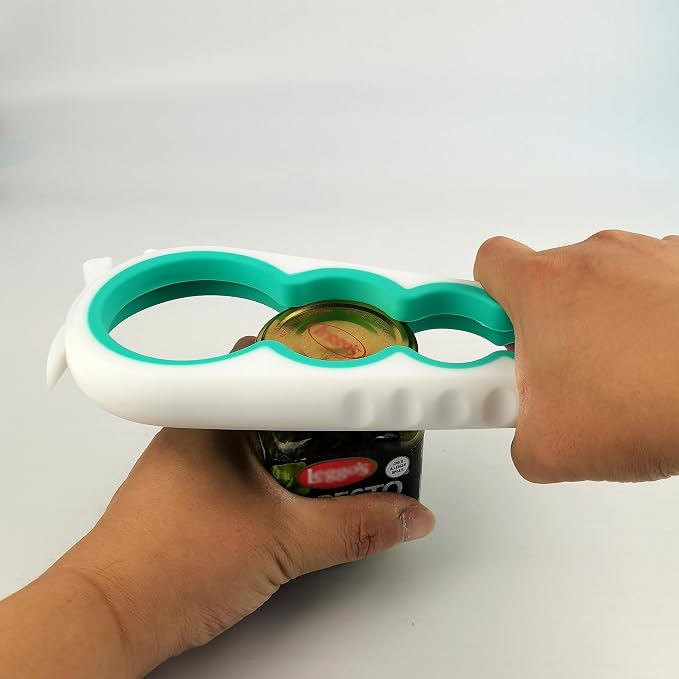 Otstar Jar Opener Bottle Opener and Can Opener for Weak hands, Seniors with Arthritis and Anyone with Low Strength, Mutil Jar Opener Get Lids Off Easily (White and Cyan) | Adjustable Lid Opener Effortlessly Opens Jars, Bottles & Pop-Top Cans, Great for...