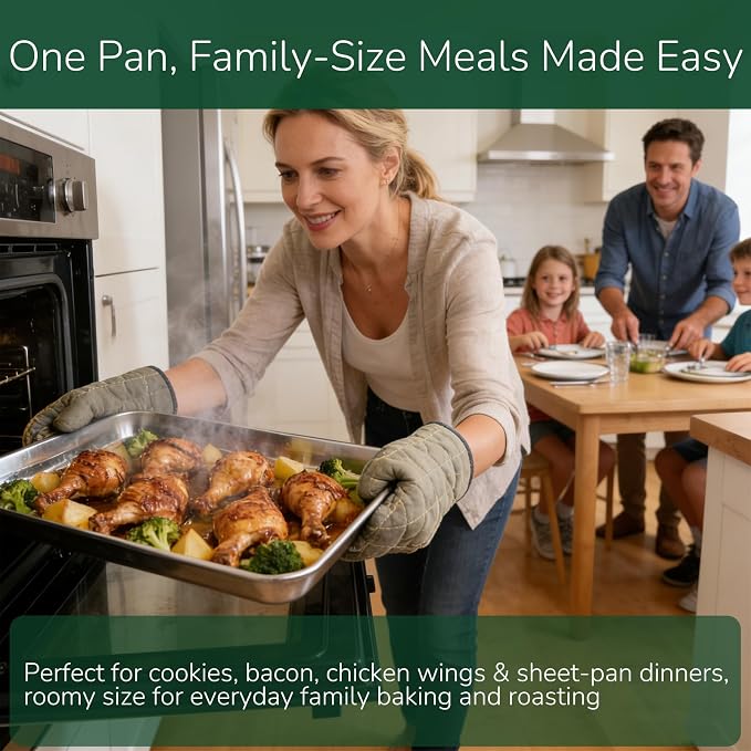 18/0 Stainless Steel Baking Sheet with Cooling Rack, 17.3 Inch Oven-Safe Non-Toxic Cookie Sheets for Baking, Coating Free & Rust Resistant for Healthy Family Baking, Easy to Clean, Heavy Duty