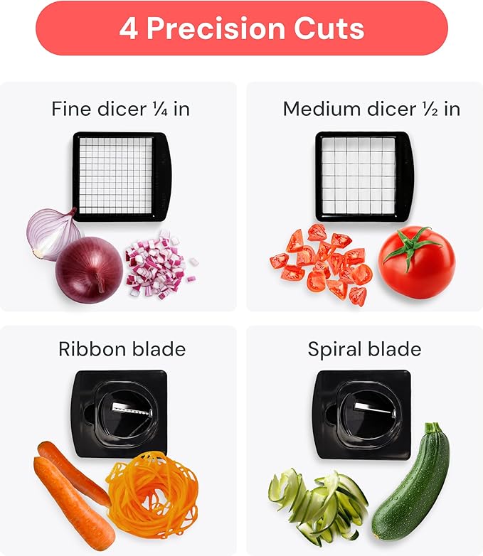 Fullstar Pro Original Vegetable Chopper - Chopper and Spiralizer - Food Chopper with Container, Fruit Cutter, Onion Dicer - All-in-One Prep Tool - Kitchen Gadgets and Gifts (4 in 1, White)