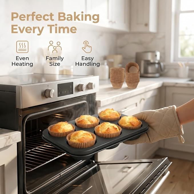 Artcochan 2 Pack Jumbo Muffin Pan with 50 Cupcake Liners, Extra Large 6 Cup Nonstick Carbon Steel Cupcake Pan, Jumbo Muffin Tin for Baking Supplies
