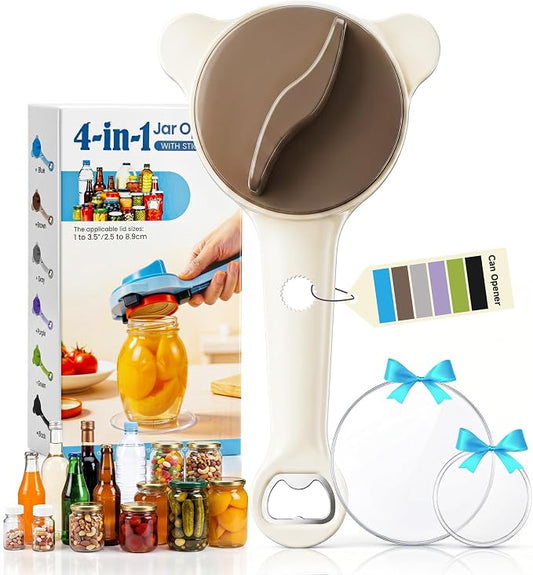 2026 Upgraded 4-in-1 Jar Opener - Adjustable Stainless Steel Lid Remover for Seniors & Arthritis Sufferers (Brown)
