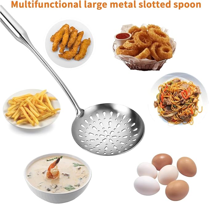TBWHL Skimmer Slotted Spoon, Slotted Spoons for Cooking, Heavy Duty 304 Stainless Steel Slotted Spoon with Vacuum Ergonomic Handle, Comfortable Grip Design Strainer Ladle for Kitchen, 14.96 Inches