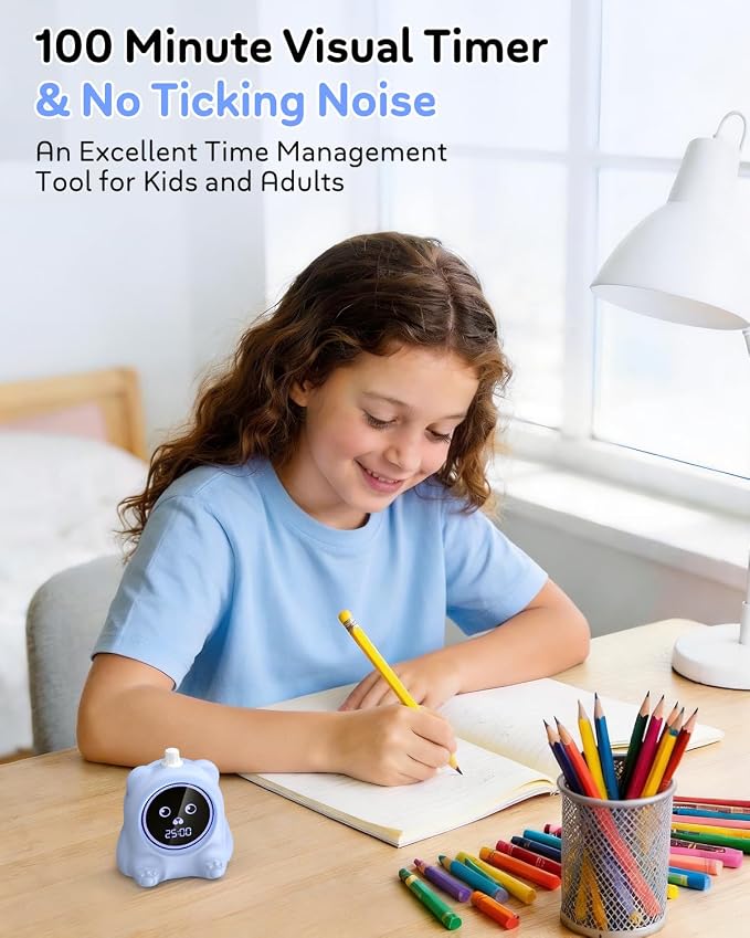 Visual Timer for Kids, 100 Min, Rechargeable Countdown Timers, Adjustable Sound Alert, Adjustable Brightness, Productivity Timers for ADHD, Silent Operation, Desk Time Management Tool for Toddler