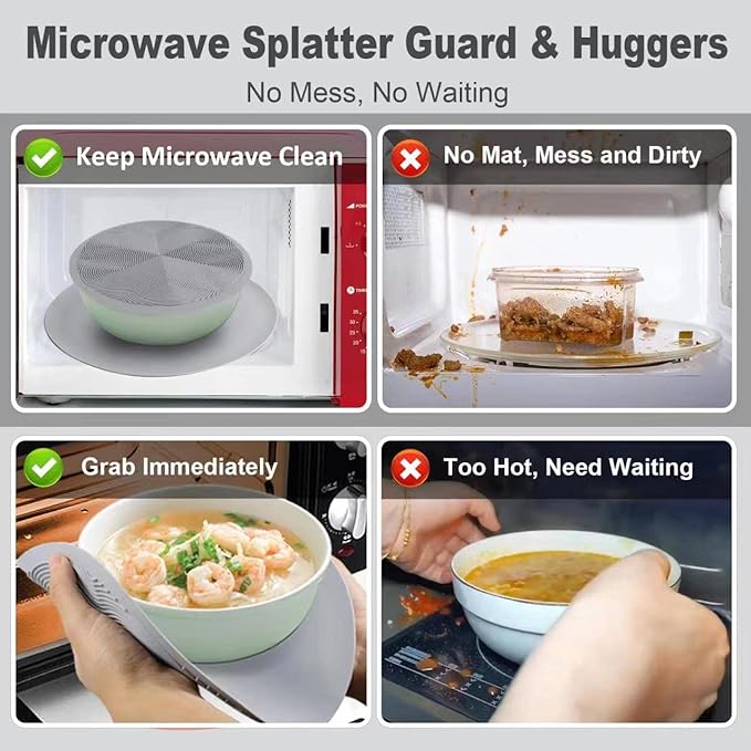 KooMall 12 10 8 Inch Multi-use Microwave Mat, Trivet, Pot Holders, Drying, Baking, Place Mat, Utensils Rest, Silicone Cover Pad for Hot Pot Pans Bowls Plates Dishes Kitchen Counter,Heat Resistant,Gray