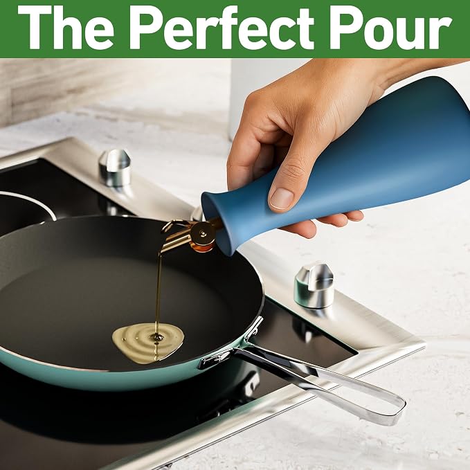 Ceramic Olive Oil Dispenser with Self-Closing Gold Spout, 530mL Capacity | Leak Proof EVOO Dispensing Bottle, Stainless Steel Self-Closing Spout, Ergonomic, Durable, Easy Pour, Stylish, 530mL Capacity