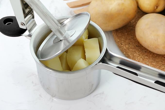 Rorence Stainless Steel Potato Ricer with 3 Interchangeable Discs & Inner Cup & Silicone Grip Handles - Black