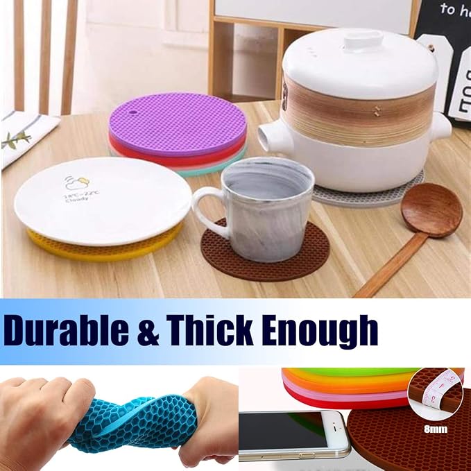 5 Pack Silicone Pot Holder Trivet Mats, Heatproof Trivets for Hot Dishes, Nonslip Insulation Honeycomb Rubber Hot Pads for Countertop, Extra Thick & Flexible Mats Heat Resistant Trivets (Multicolor)