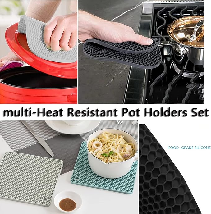Silicone Trivet Pot Mat, Silicone Pot Holders for Hot Pan and Pot Pads. Heat Resistant Counter Mats for Tables Placemats,Countertops, Spoon Rest and Large Coasters (4Pack Red)