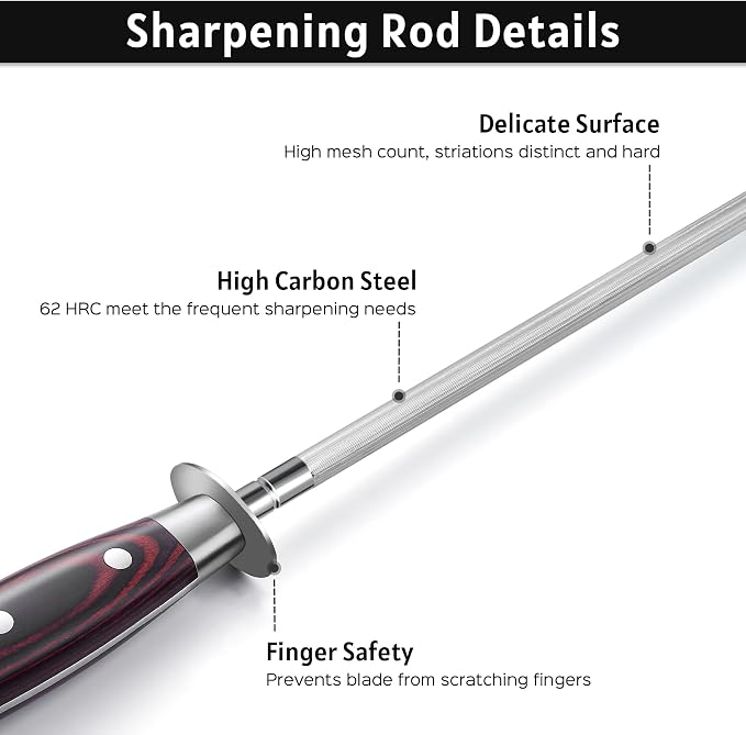 PAUDIN Honing Rod, Knife Sharpener Rod 12 inch, Professional Kitchen Knife Sharpener, High Carbon Knife Sharpening Steel with Ergonomic Pakkawood Handle, Honing Steel for All Chef Knives