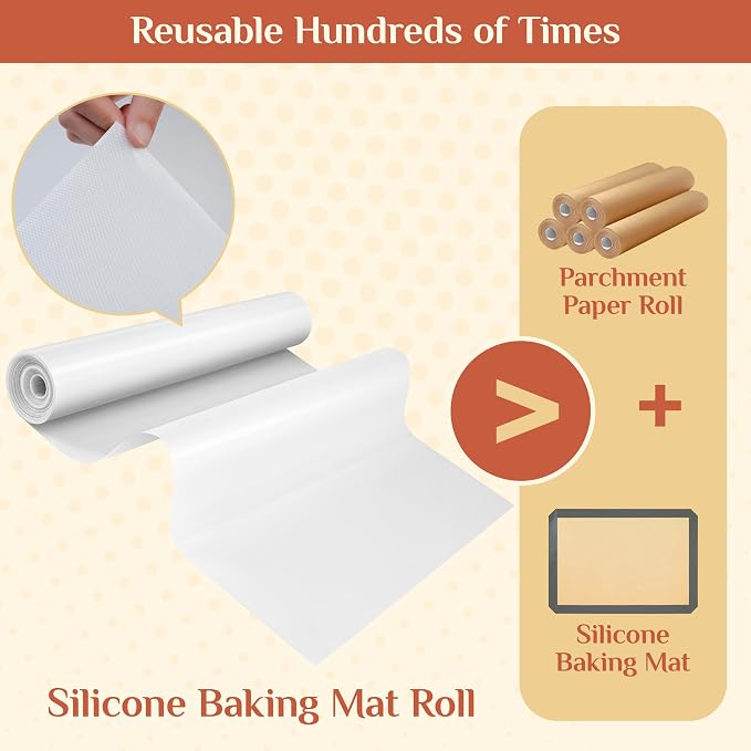 GTJ Silicone Baking Mat Roll, Reusable Baking Sheet Liners, 16 in x 10 ft | Free Cut to Size, Food-Grade, Non-Stick, Non-Slip, For Dough, Pastry, Air Fryer, Freeze Dryer, Oven Pan, Kitchen Counter