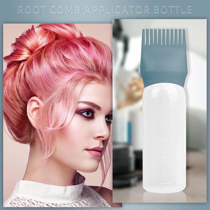 Root Comb Applicator Bottle 6 Ounce, 4 Pack Hair Oil Applicator Bottle, Hair Dye Bottle Applicator Tools with Hair Oil Dispenser Root Comb Brush for Scalp Hair Oiling Applicator - Green