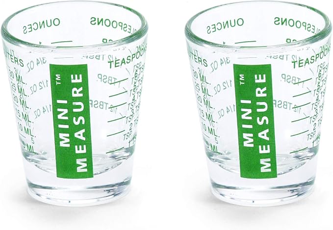 Kolder Mini Measure Heavy Glass, 20-Incremental Measurements Multi-Purpose Liquid and Dry Measuring Shot Glass, Green, Set of 2
