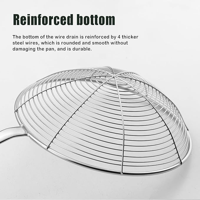 Extra Large Spider Strainer 7.9-Inch, Stainless Steel Skimmer with Wood Handle, Ideal for Frying, Pasta, and Noodles