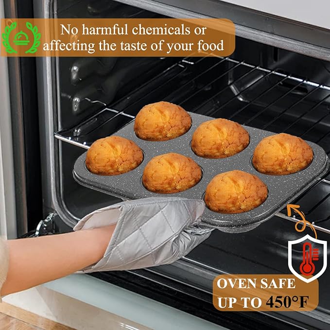 Walooza Nonstick 6-Cup Muffin Pan, Carbon Steel Cupcake Baking Tray, Small Cheesecake Pan for Toaster Oven, Easy Clean & Dishwasher Safe