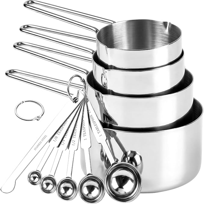 10-Piece Stainless Steel Measuring Cups and Spoons Set for Home Baking Essentials, Dishwasher Safe Kitchen Tools