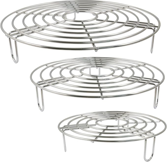 3PCS Round Cooling Racks Stainless Steel | Steaming Baking Rack, Roasting Rack, Fits Air Fryer Stockpot Pressure Cooker, Sizes: 9.25", 8", 6.89"