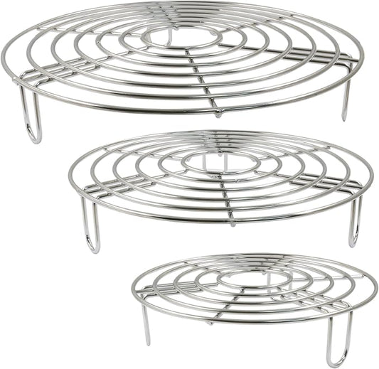 3PCS Round Cooling Racks Stainless Steel | Steaming Baking Rack, Roasting Rack, Fits Air Fryer Stockpot Pressure Cooker, Sizes: 9.25", 8", 6.89"